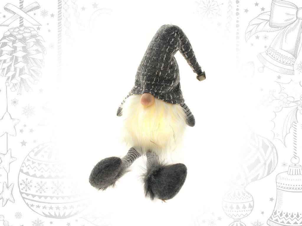 SEATED BLACK GNOME W/LED 40CM. cod. 9306020