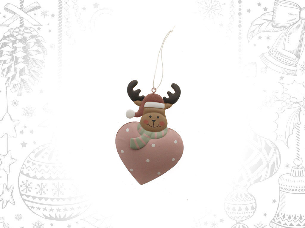 METAL HANGING DECORATION HEART REINDEER cod. 9306450