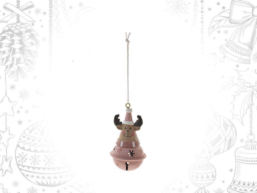 PINK REINDEER POLYRESIN METAL JINGLE BEL cod. 9306462