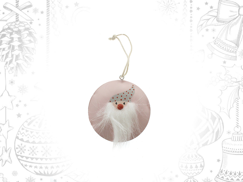 SANTA PINK ROUND METAL HANGING DECORATIO cod. 9308614