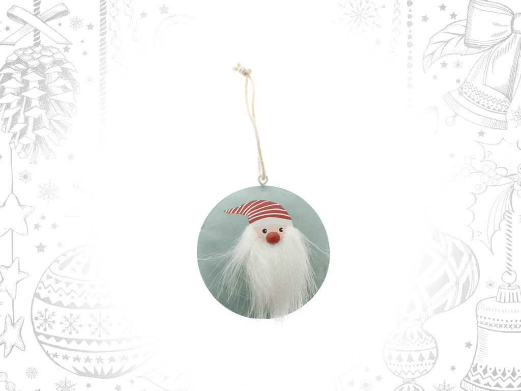 SANTA BLUE ROUND METAL HANGING DECORATIO cod. 9308615