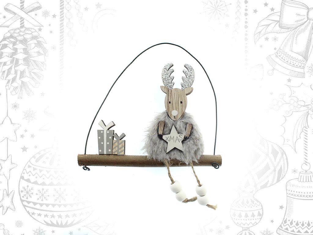 GRAY REINDEER SITTING ORNAMENT cod. 9309257