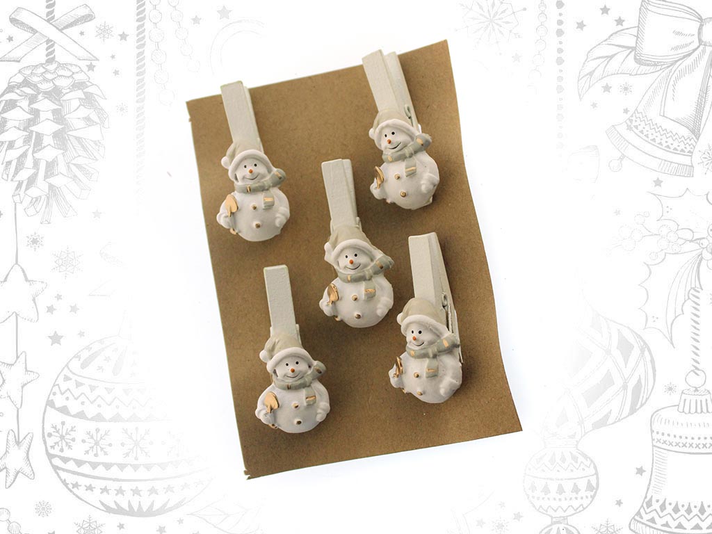 SET 5 PINCES BONHOMME NEIGE GRIS cod. 9310029