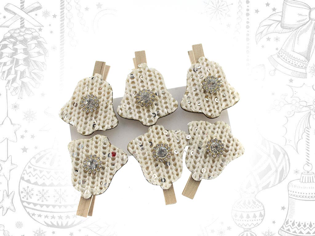CONJUNTO 6 CLIPES COM SINOS BRANCOS cod. 9310149