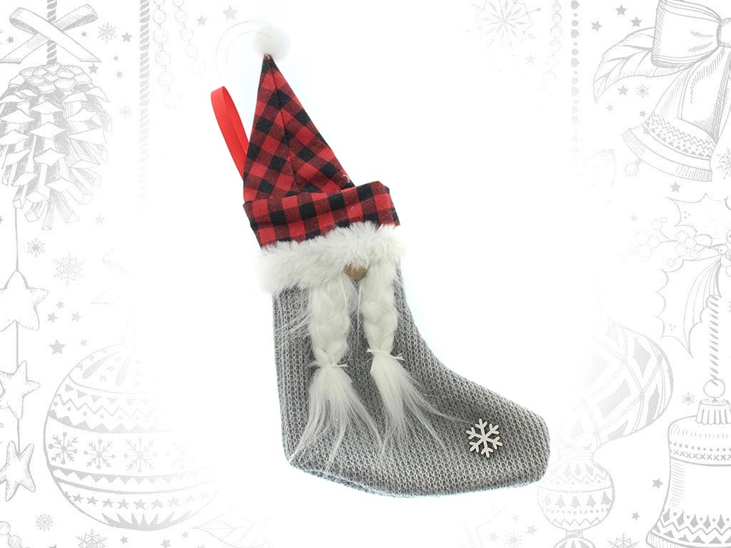 SMALL SANTA STOCKING RED VICHY HAT ORNAM cod. 9310850