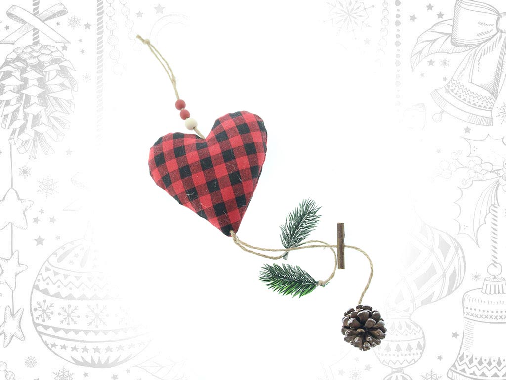 RED VICHY HEART ORNAMENT cod. 9310856