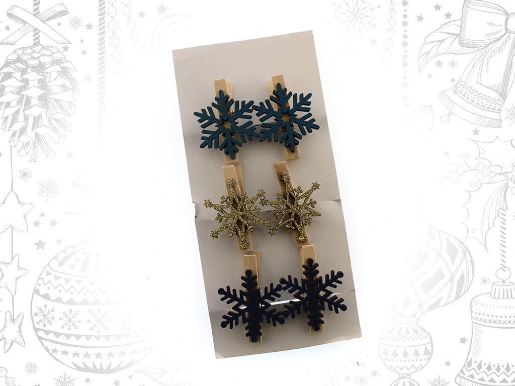 SET OF 6 BLUE SNOWFLAKE BLUE PEGS cod. 9310912