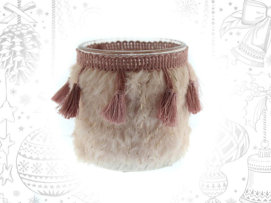 PINK FRINGED CANDLE HOLDER cod. 9311078