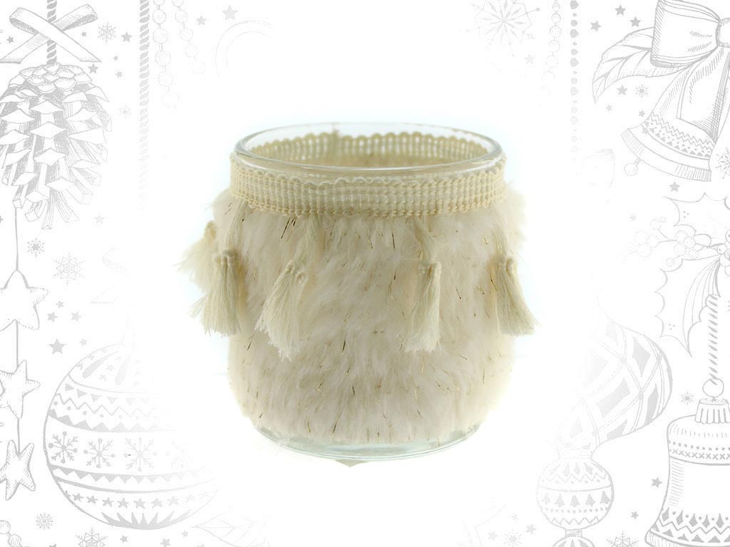 WHITE FRINGED CANDLE HOLDER cod. 9311080