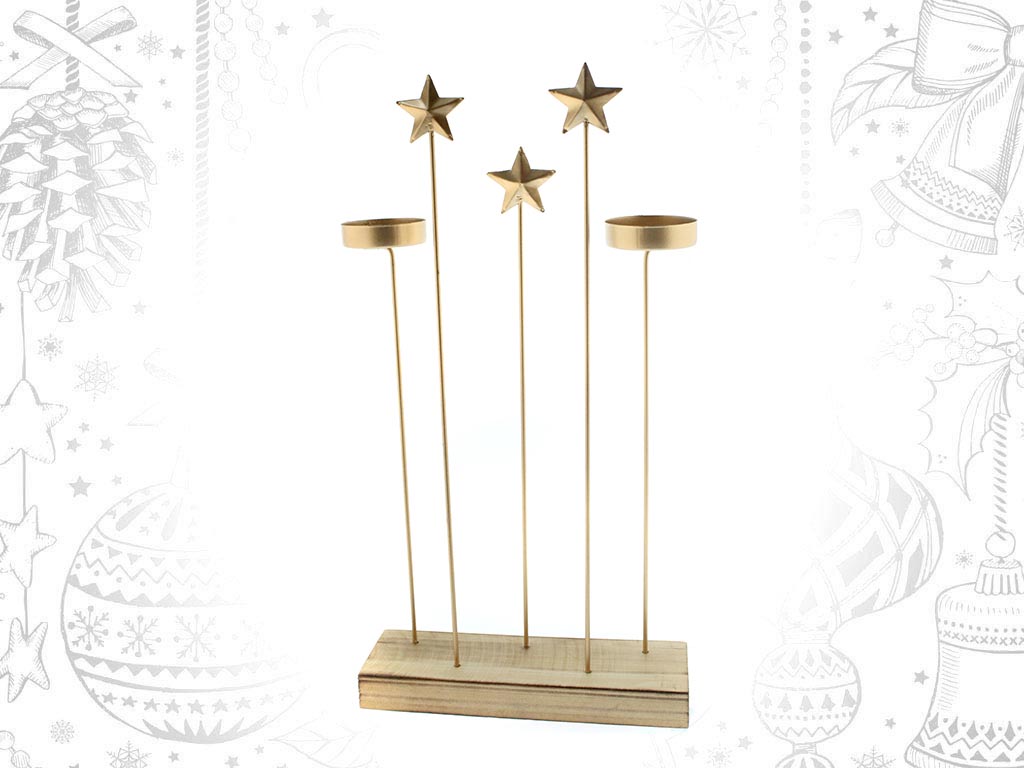 SUPORTE PARA VELAS ALTO C/ESTRELAS DOURA cod. 9311124