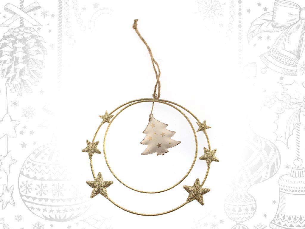 ORNAMENTO ARVORE ANEL ESTRELAS DOURADO cod. 9314629