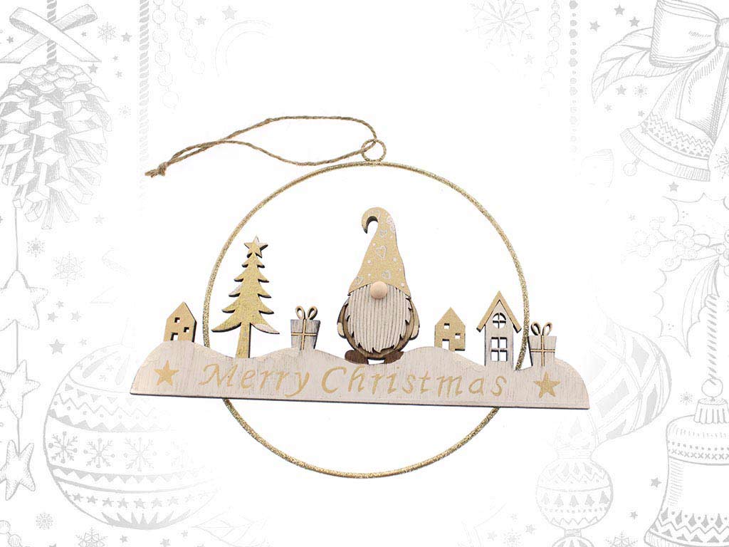 COLGANTE ANILLO SANTA MERRY CHRISTMAS DORADO cod. 9314643