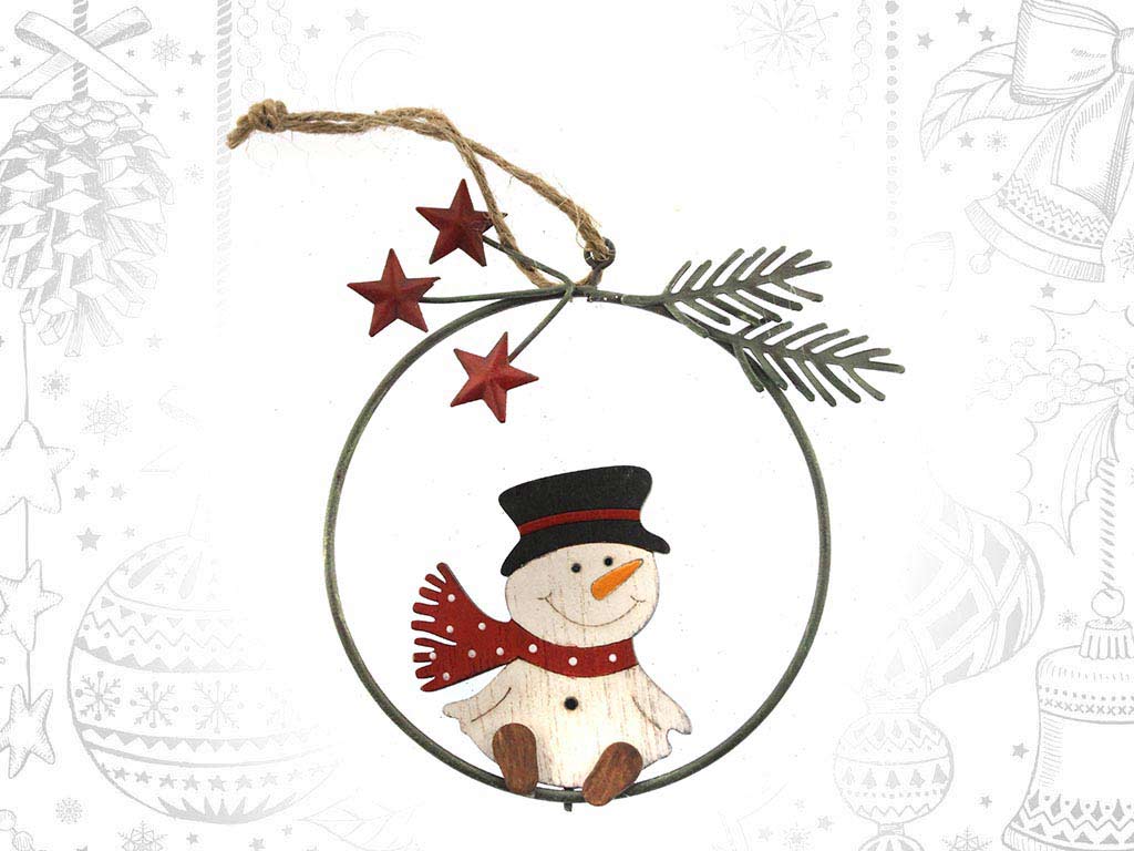 RED SNOWMAN METAL CIRCULAR ORNAMENT cod. 9314689