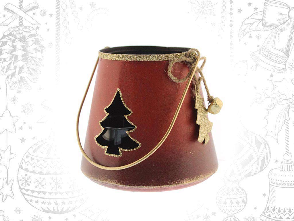 PORTA-VELAS METAL ARVORE VERMELHO&DOURAD cod. 9314724