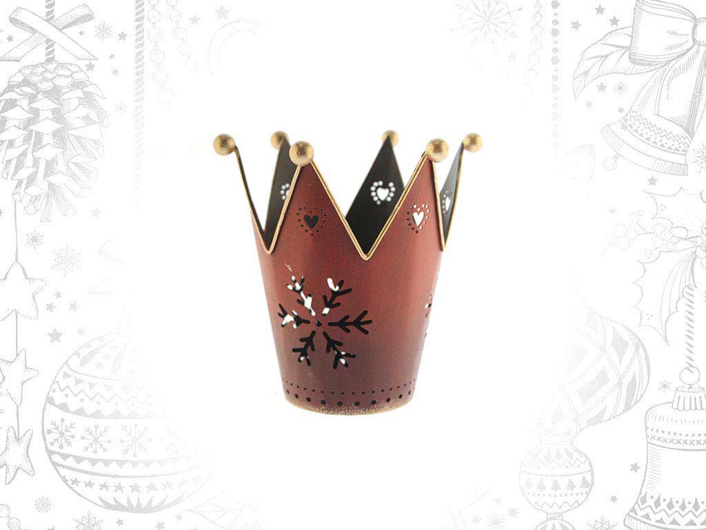 PORTA-VELAS METAL COROA VERMELHO&DOURADO cod. 9314727