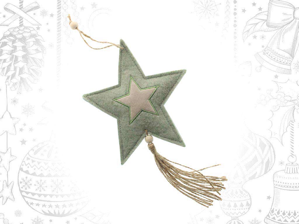 GREEN STAR POMPOM ORNAMENT cod. 9314921