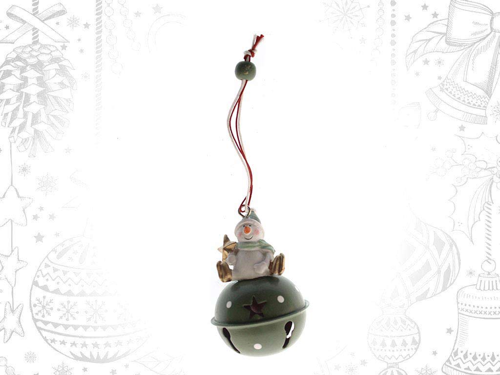 GREEN STAR SNOWMAN SLEIGH BELL ORNAMENT cod. 9314981