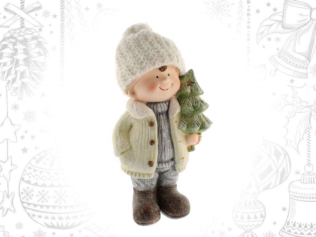 POLYRESIN TREE BOY FIGURE W/ LED cod. 9315020