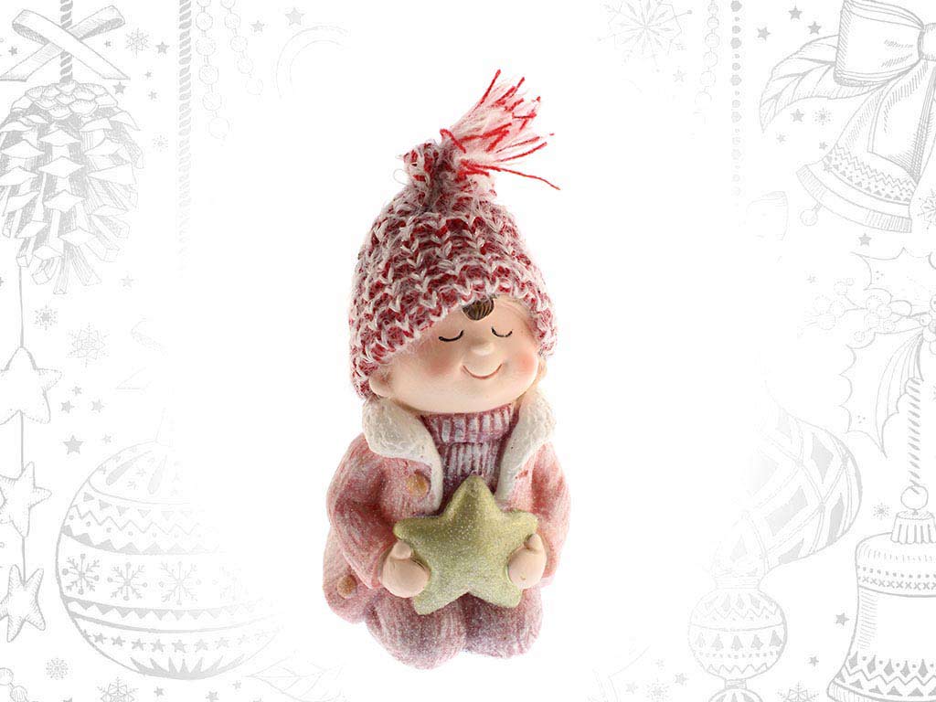 FIGURA IN POLIRESINA BAMBINO SEDUTO ROSA cod. 9315024