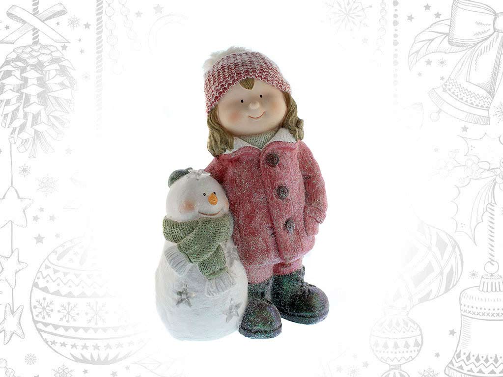 PINK SNOWMAN GIRL POLYRESIN FIGURE W/ LE cod. 9315033
