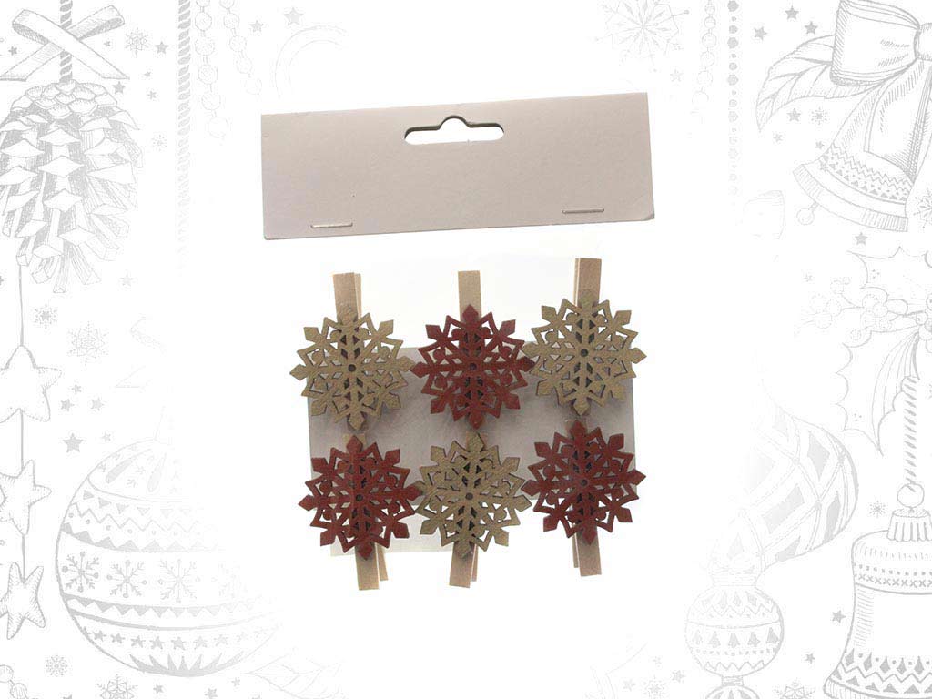 SET OF 6 RED/GOLD SNOWFLAKE CLIPS cod. 9315149
