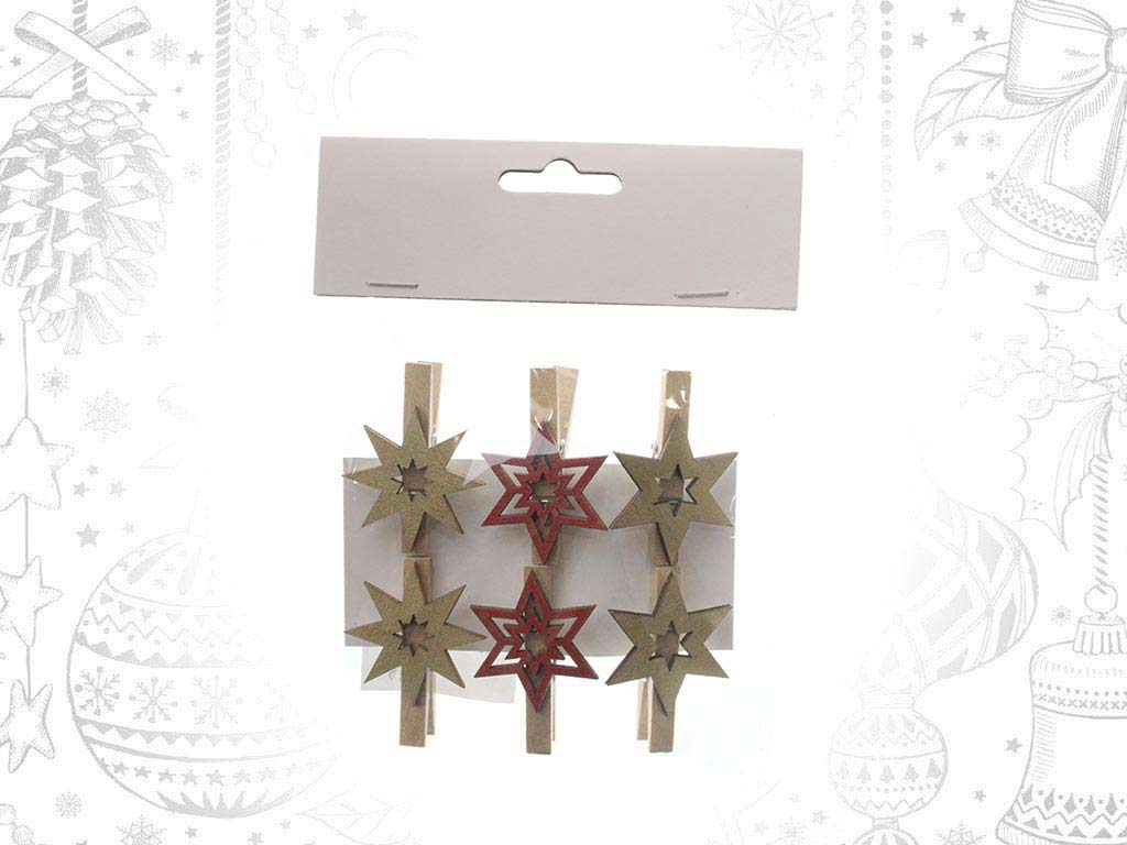 SET OF 6 RED/GOLD STAR CLIPS cod. 9315150