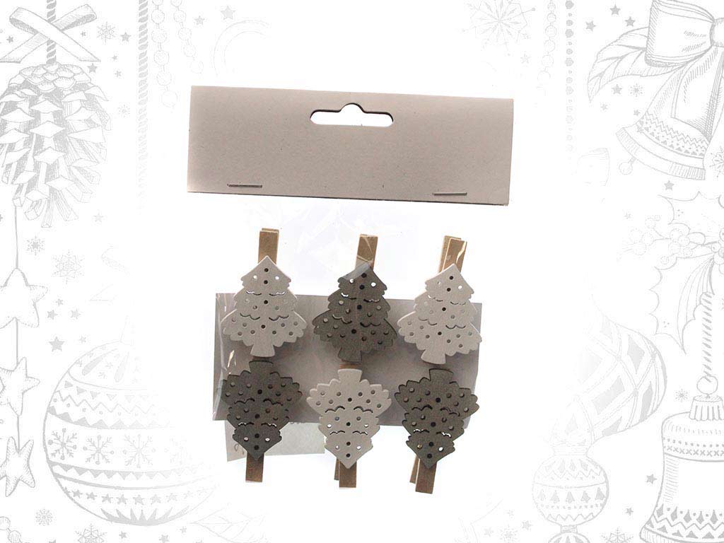 SET 6 PINZAS ARBOLES GRIS/BLANCO cod. 9315151