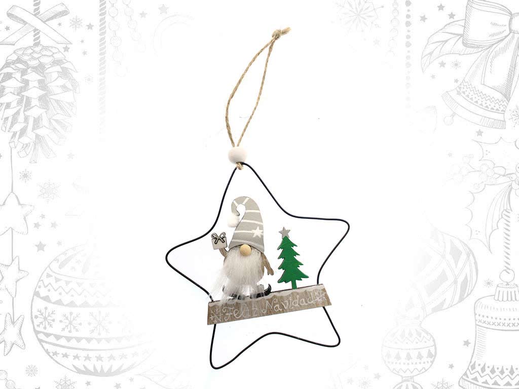 ORNAMENTO ESTRELA PAI NOEL BEGE FELIZ NA cod. 9315320