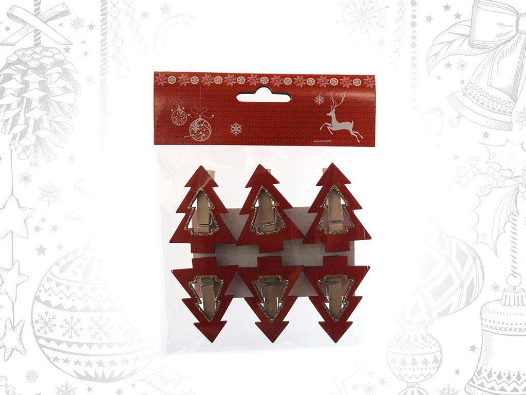 SET DE 6 PINCES SAPINS ROUGES cod. 9315514