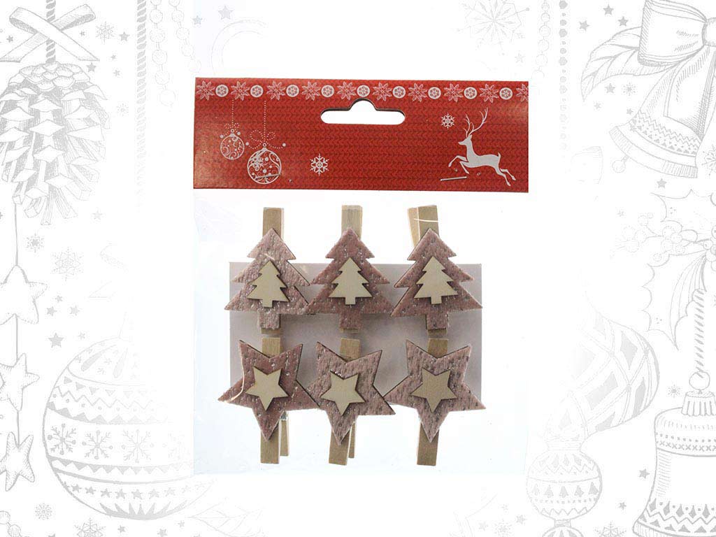 SET OF 6 PINK STAR/TREE CLIPS cod. 9315520