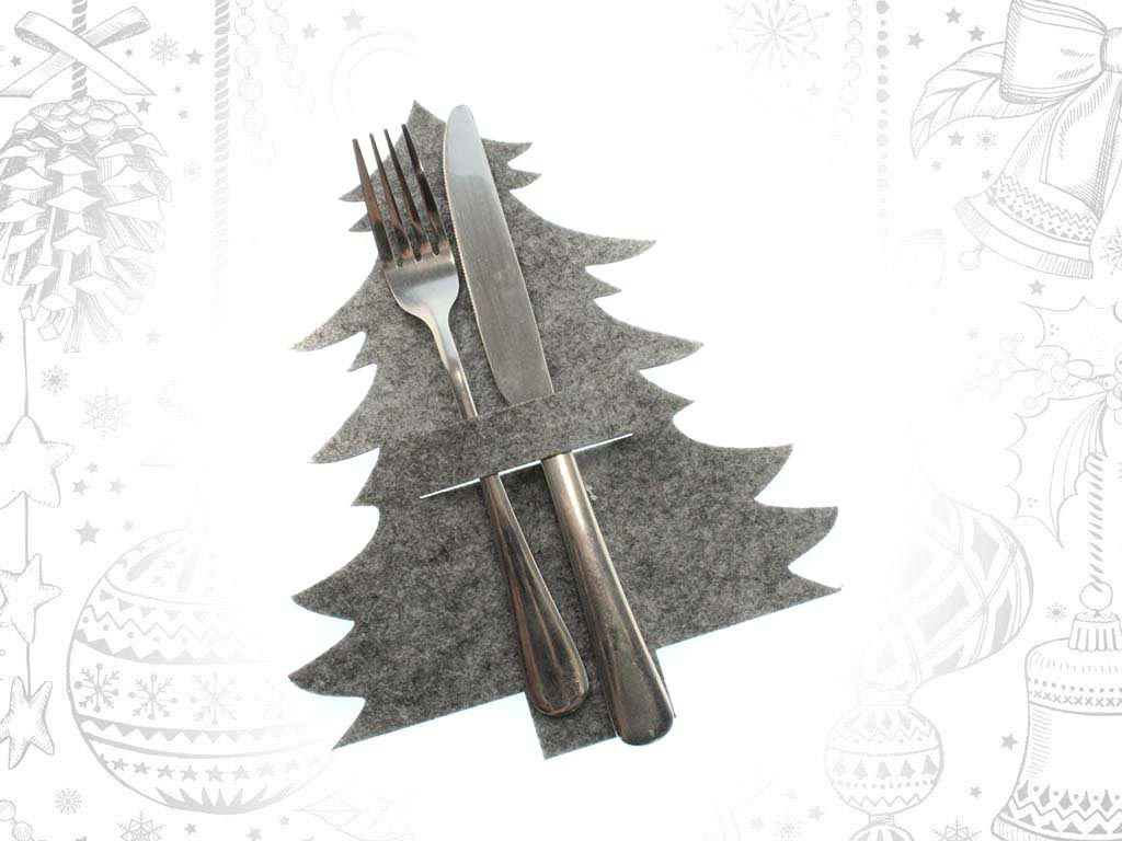 PORTACUBIERTOS FELPA ARBOL GRIS BON NADAL cod. 9315597