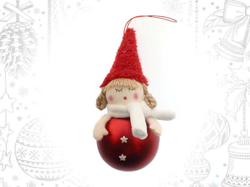ORNAMENTO PALLINA CON BAMBINA ROSSA cod. 9316080
