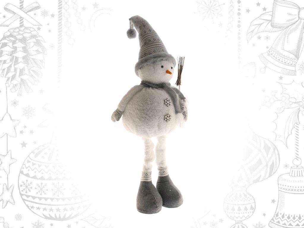 TALL GREY BROOMSTICK SNOWMAN FIGURE cod. 9316711