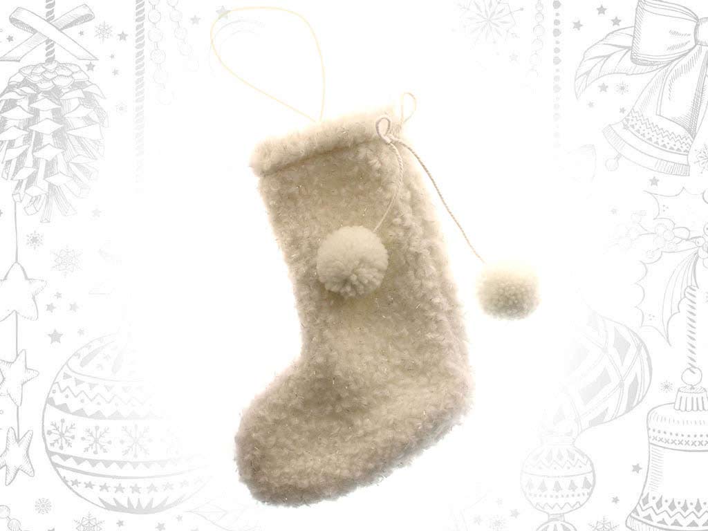 WHITE STOCKING POMPOM ORNAMENT cod. 9317129