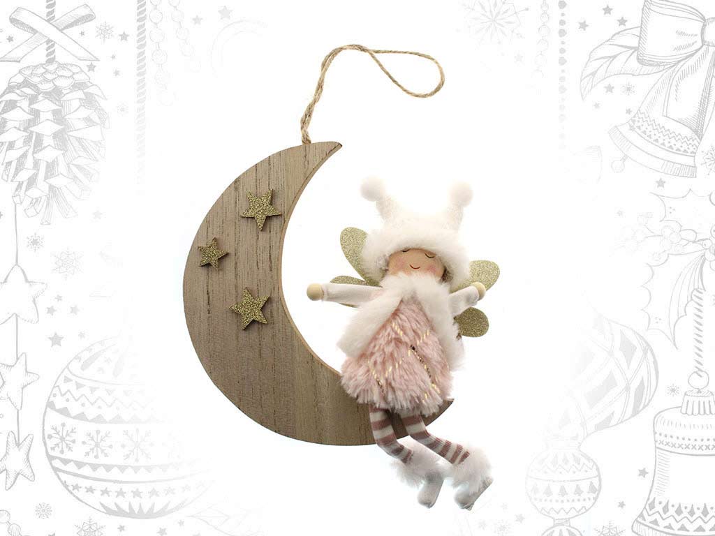 PINK ANGEL WOODEN MOON ORNAMENT cod. 9317156