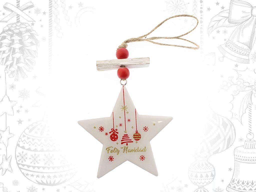 ORNAMENTO BRANCO ESTRELA FELIZ NAVIDAD cod. 9317214