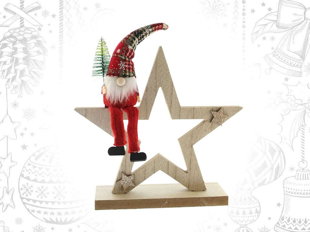 SUPPORTO IN LEGNO STELLA CON BABBO NATAL cod. 9317242