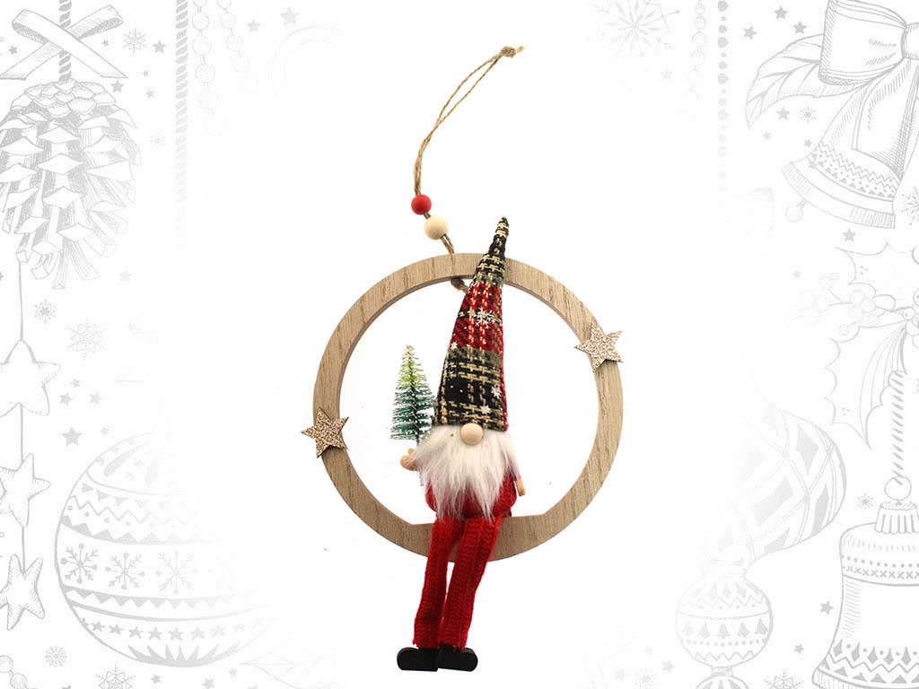 RED WOODEN BALL SANTA ORNAMENT cod. 9317247