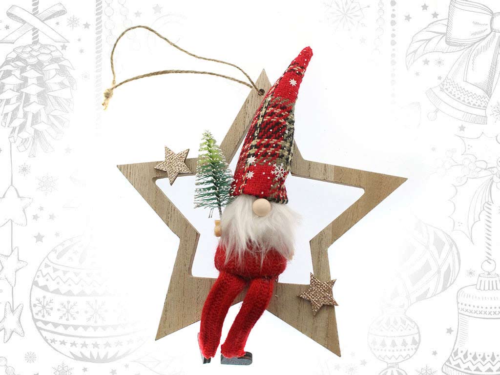 RED WOODEN STAR SANTA ORNAMENT cod. 9317248