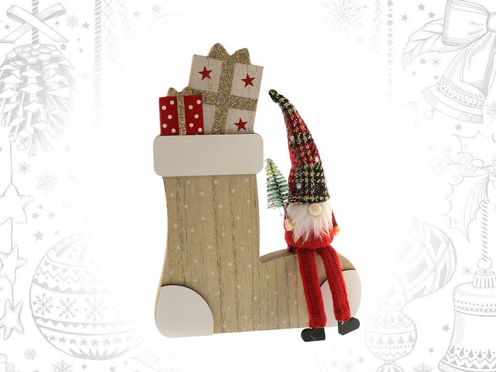 RED WOODEN STOCKING SANTA STAND cod. 9317250