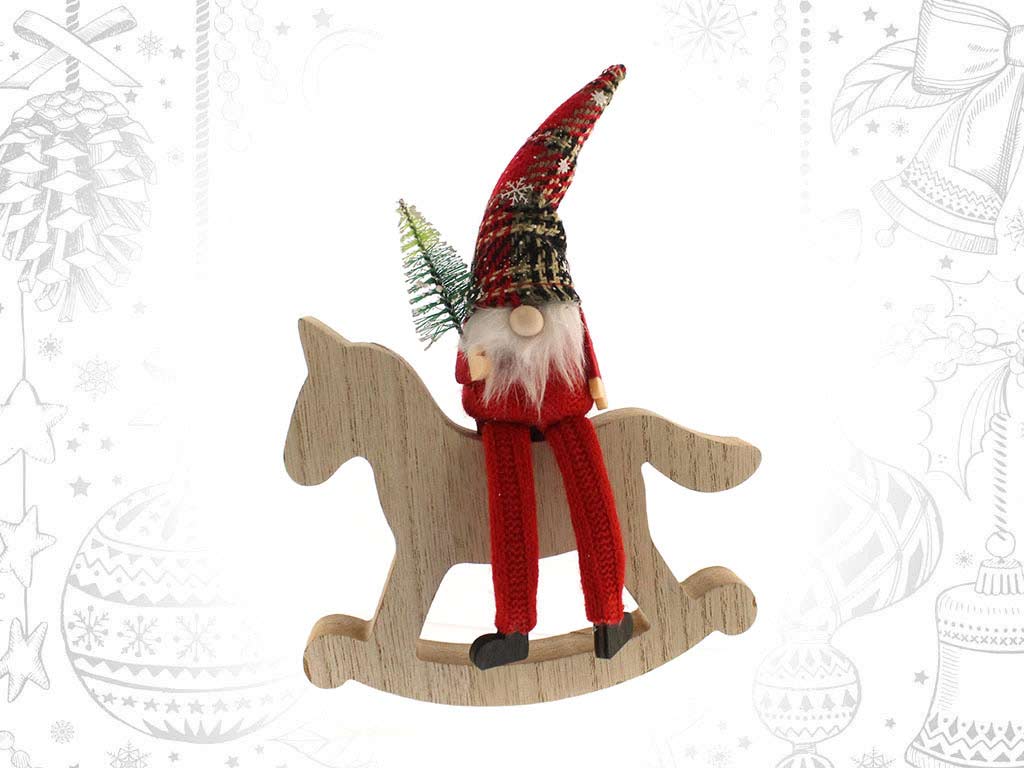 RED WOODEN HORSE SANTA STAND cod. 9317251