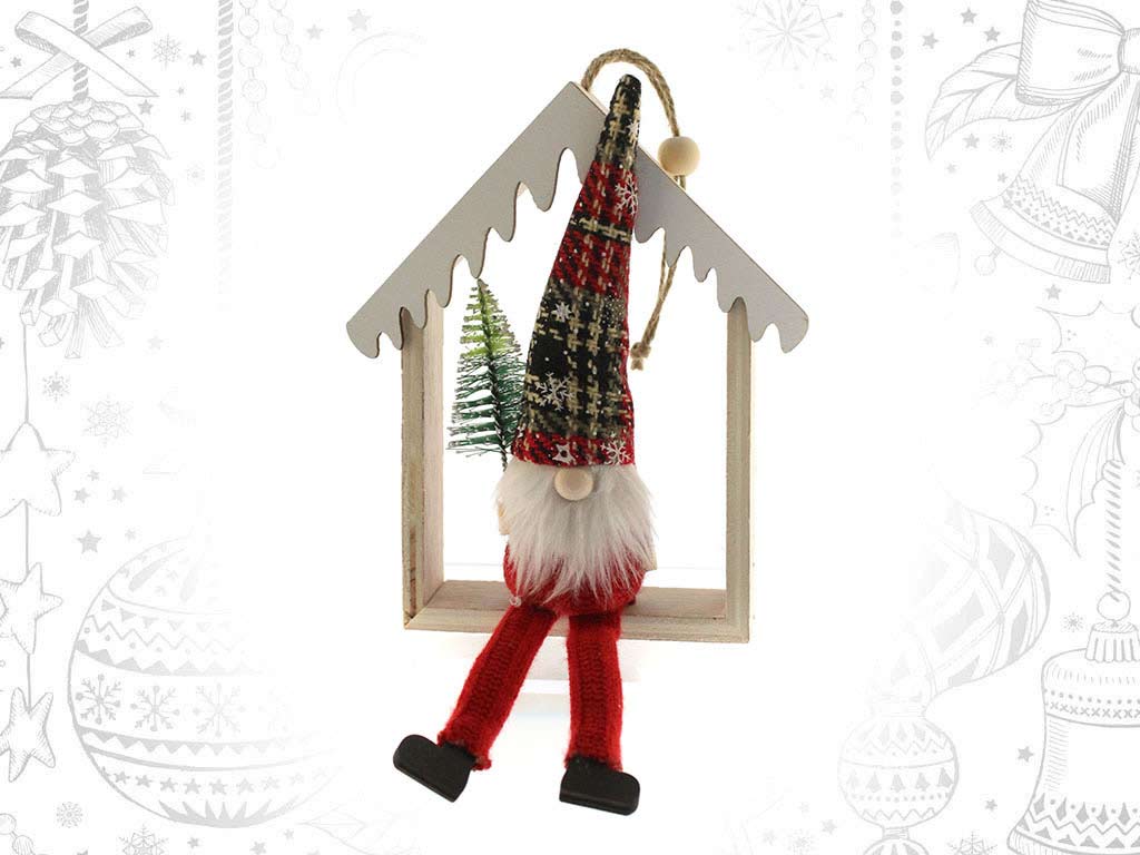 ORNEMENT MAISON BOIS PERE NOEL ROUGE cod. 9317252