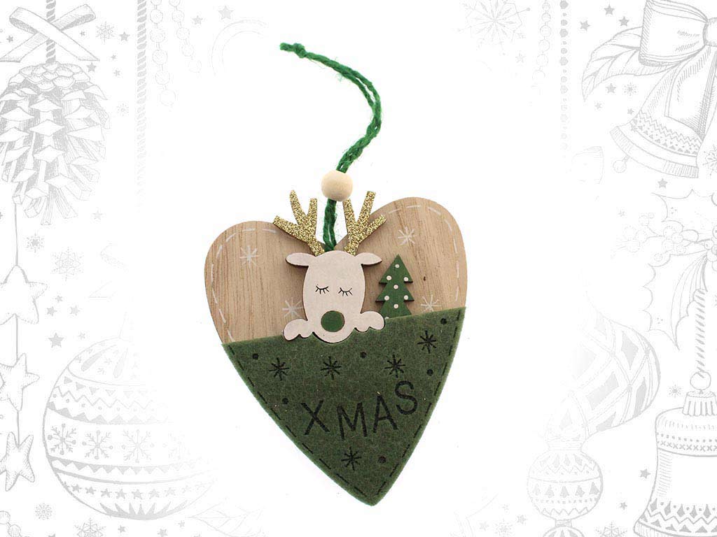 SMALL GREEN REINDEER HEART ORNAMENT cod. 9317288