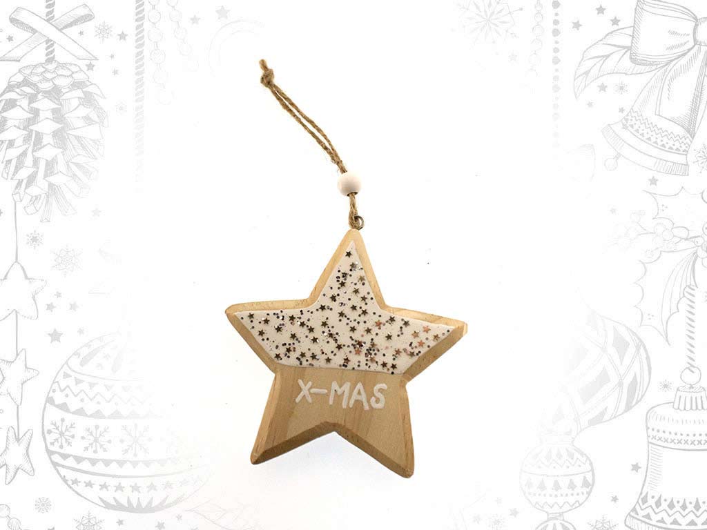 ORNAMENTO MADEIRA ESTRELA BRANCO cod. 9317398