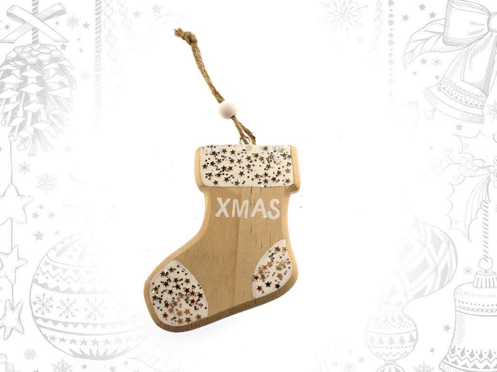 WHITE STOCKING WOODEN ORNAMENT cod. 9317400