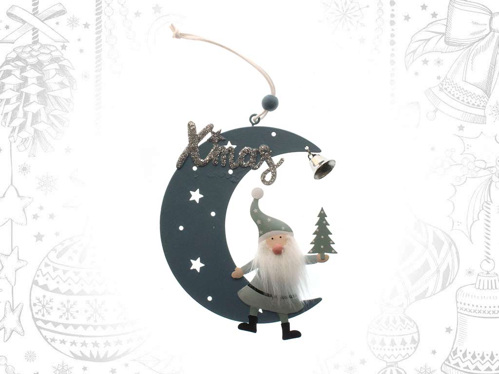 ORNAMENTO LUNA BLU CON BABBO NATALE XMAS cod. 9317491