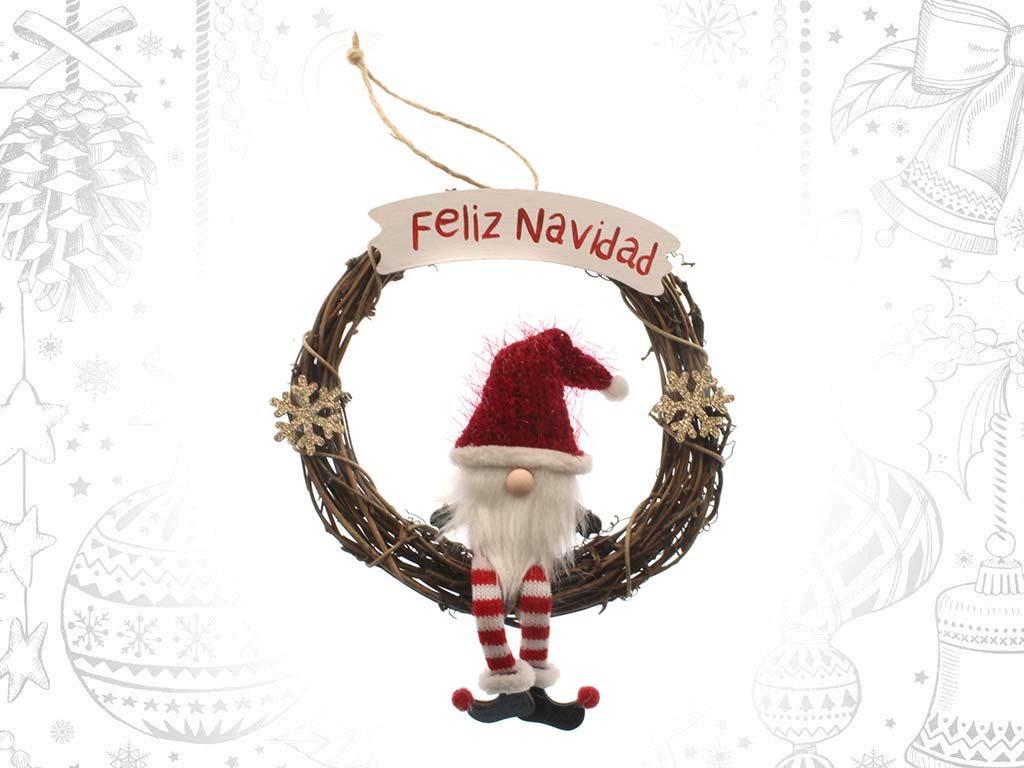 COLGANTE CORONA SANTA ROJO FELIZ NAVIDAD cod. 9317715