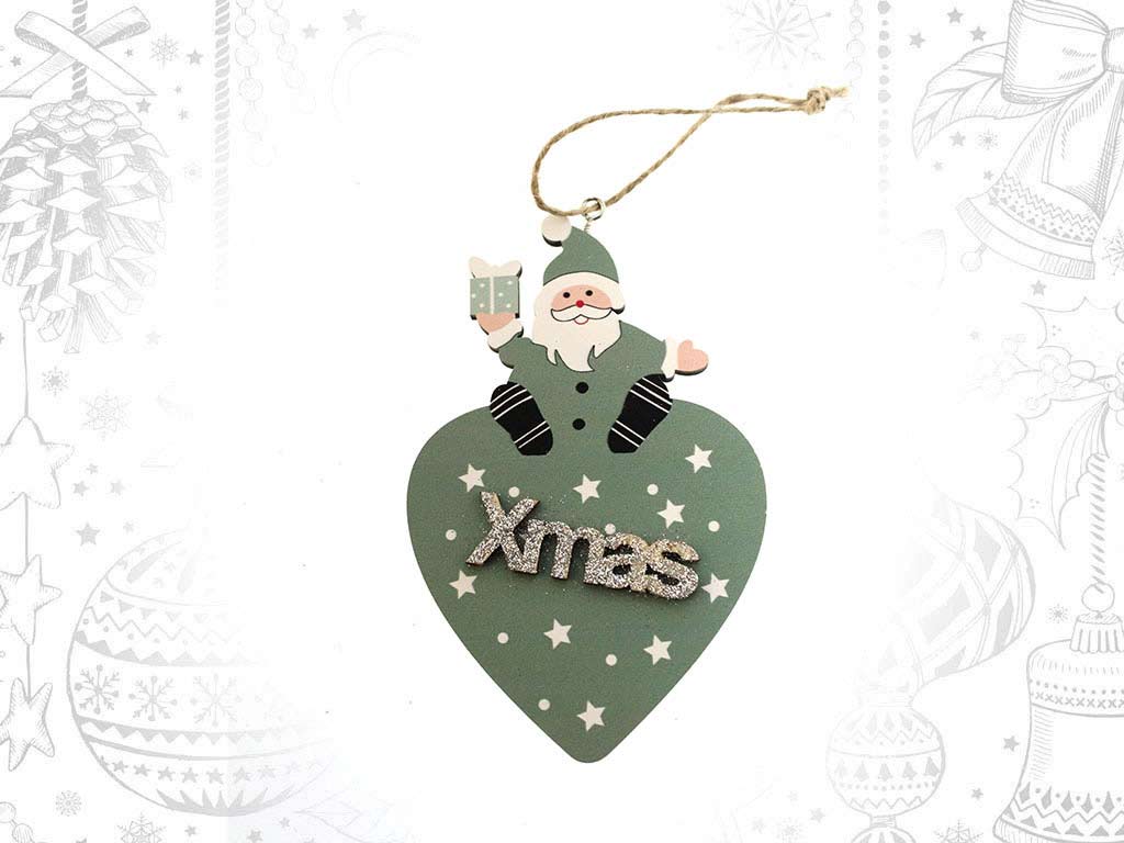 ORNAMENTO CUORE CON BABBO NATALE VERDE cod. 9317865