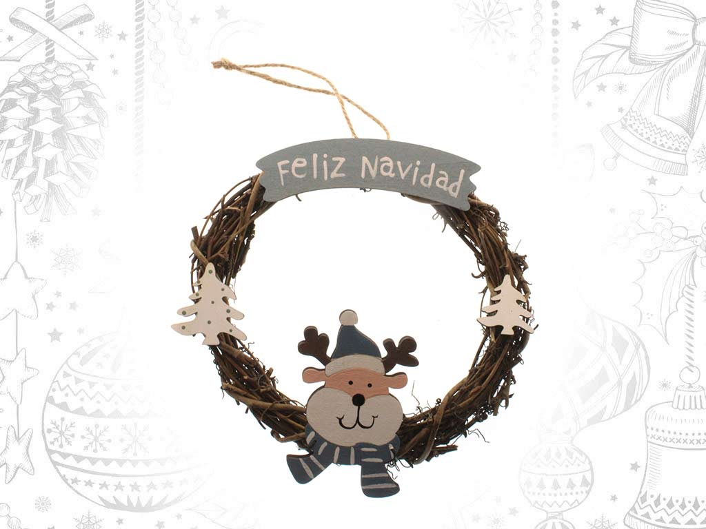 COLGANTE CORONA RENO AZUL FELIZ NAVIDAD cod. 9317881