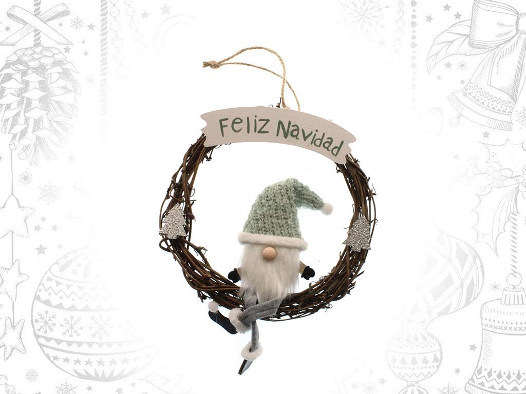 COLGANTE CORONA SANTA VERDE FELIZ NAVIDA cod. 9317885